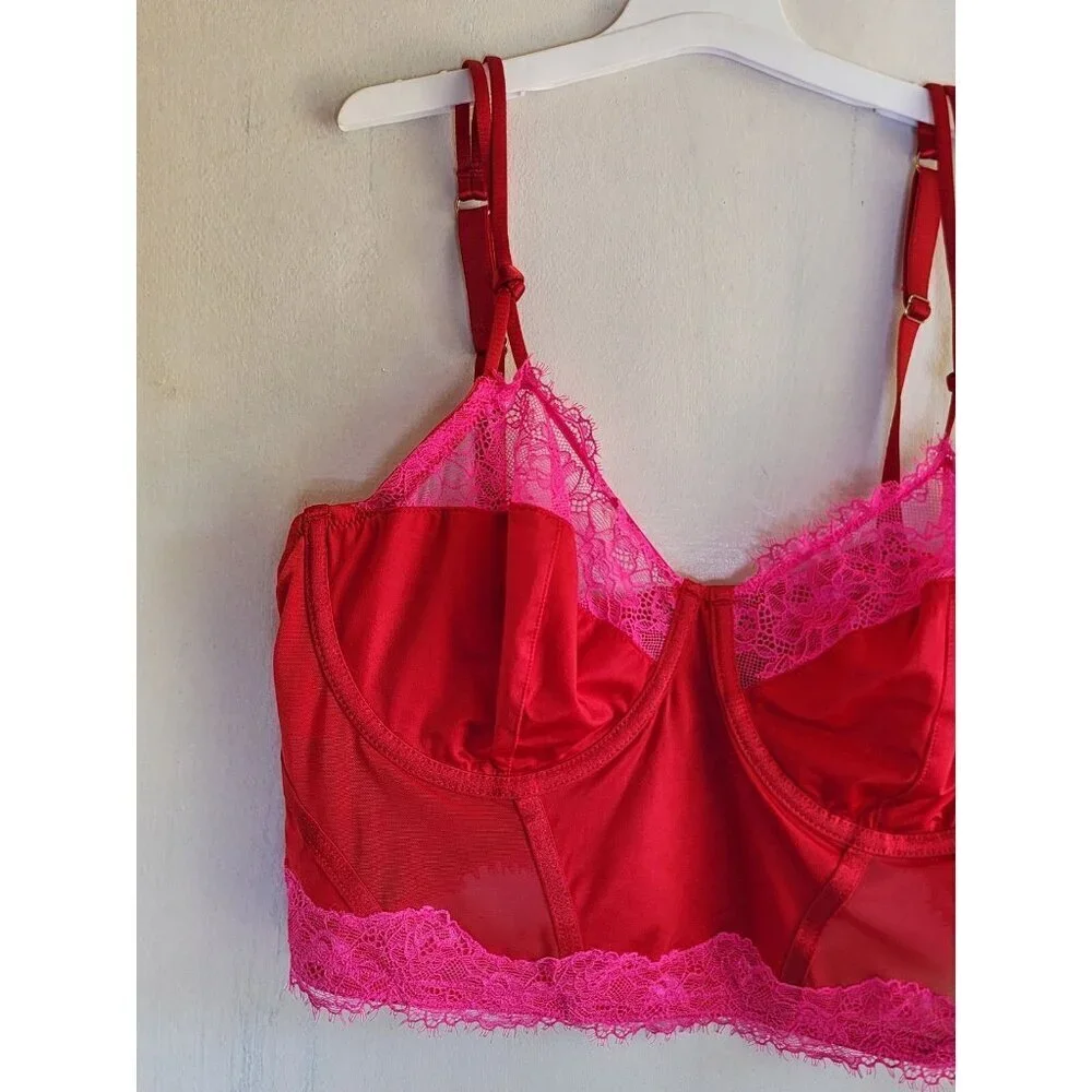 New Auden Women's Red & Pink Sexy Sheer Long Bra Adjustable Straps Size S